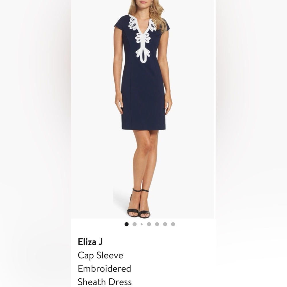 Eliza J cap sleeve embroidered sheath dress